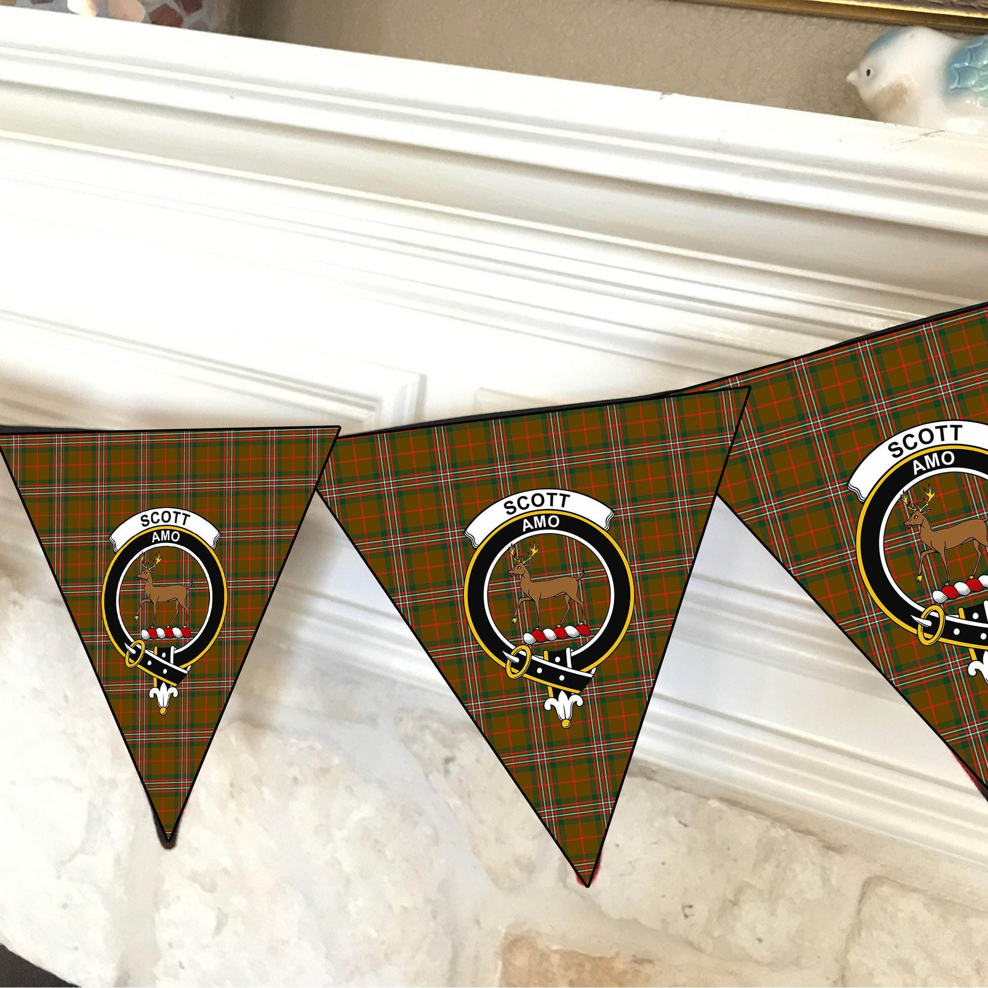 ScotsTee Shop Scottish Scott Brown Modern Crest Tartan Triangle Flags Tartan Bunting, Pennants (12pcs)