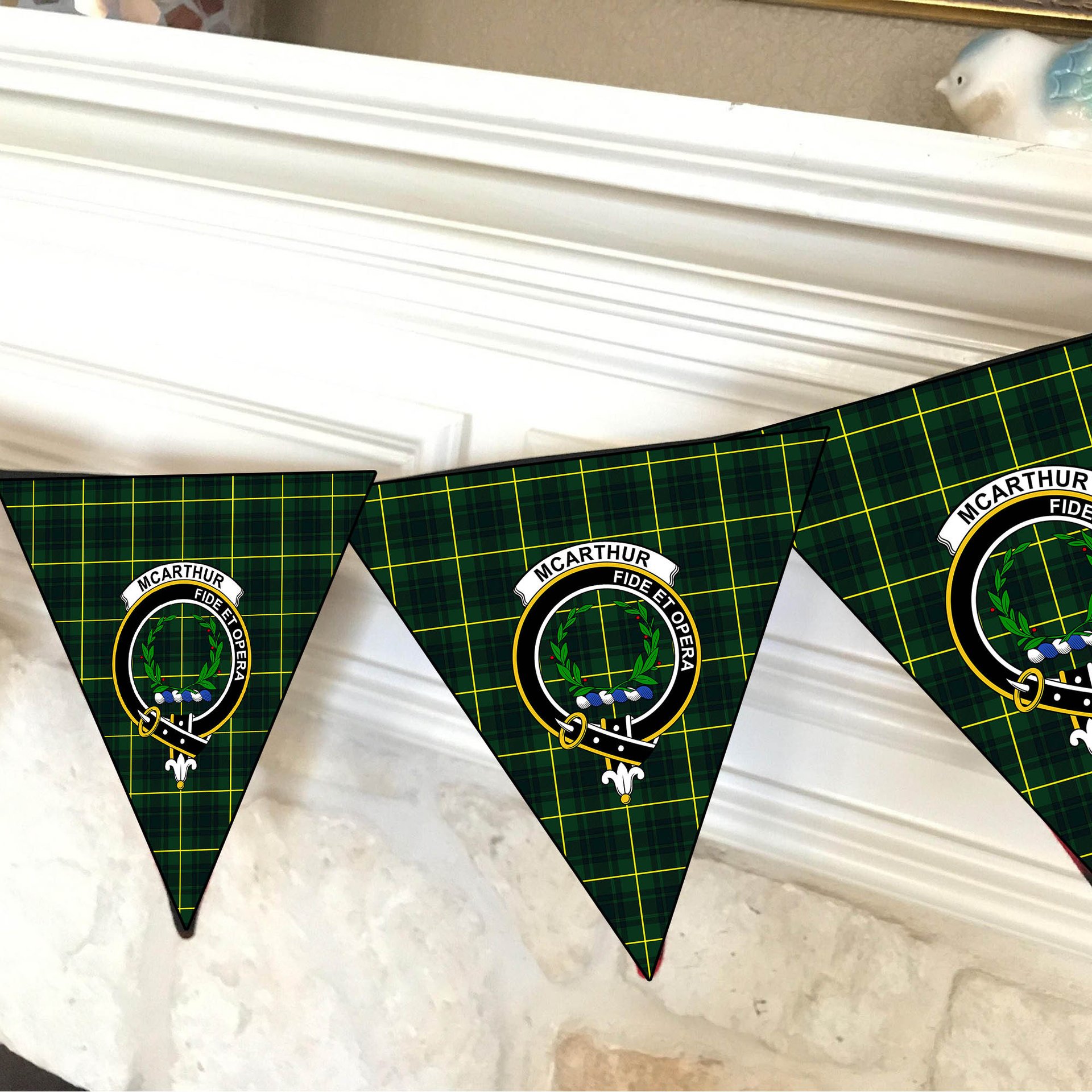 ScotsTee Shop Scottish McArthur Modern Crest Tartan Triangle Flags Tartan Bunting, Pennants (12pcs)