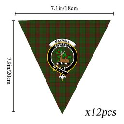 ScotsTee Shop Scottish Maxwell Hunting SC Crest Tartan Triangle Flags Tartan Bunting, Pennants (12pcs)