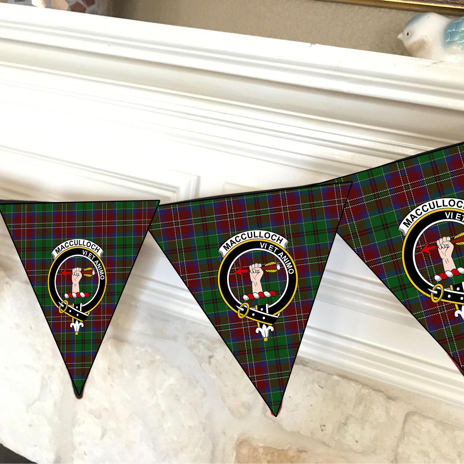ScotsTee Shop Scottish MacCulloch Crest Tartan Triangle Flags Tartan Bunting, Pennants (12pcs)
