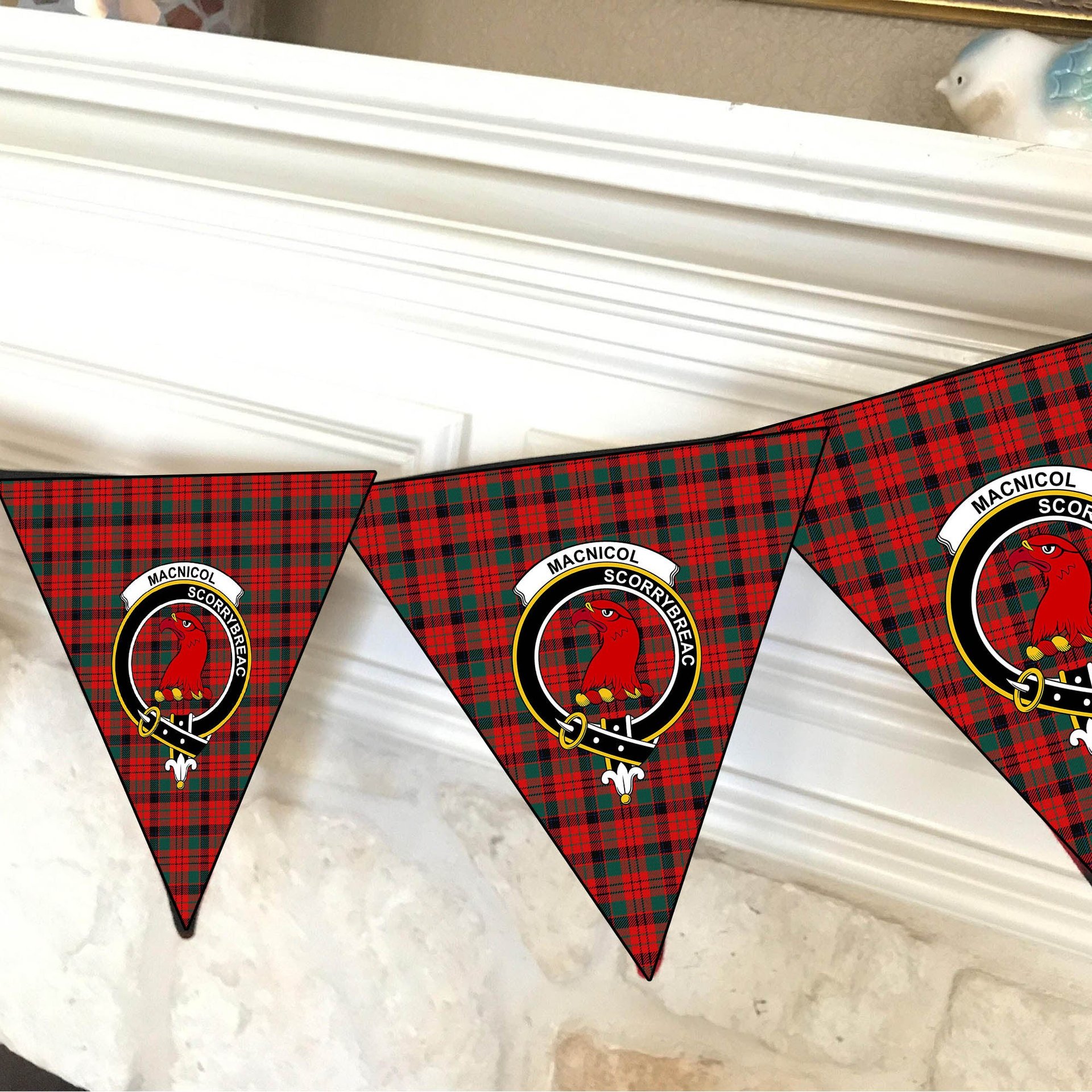 ScotsTee Shop Scottish MacNicol Modern Crest Tartan Triangle Flags Tartan Bunting, Pennants (12pcs)