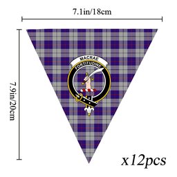 ScotsTee Shop Scottish MacRae Dress Purple 1 Crest Tartan Triangle Flags Tartan Bunting, Pennants (12pcs)