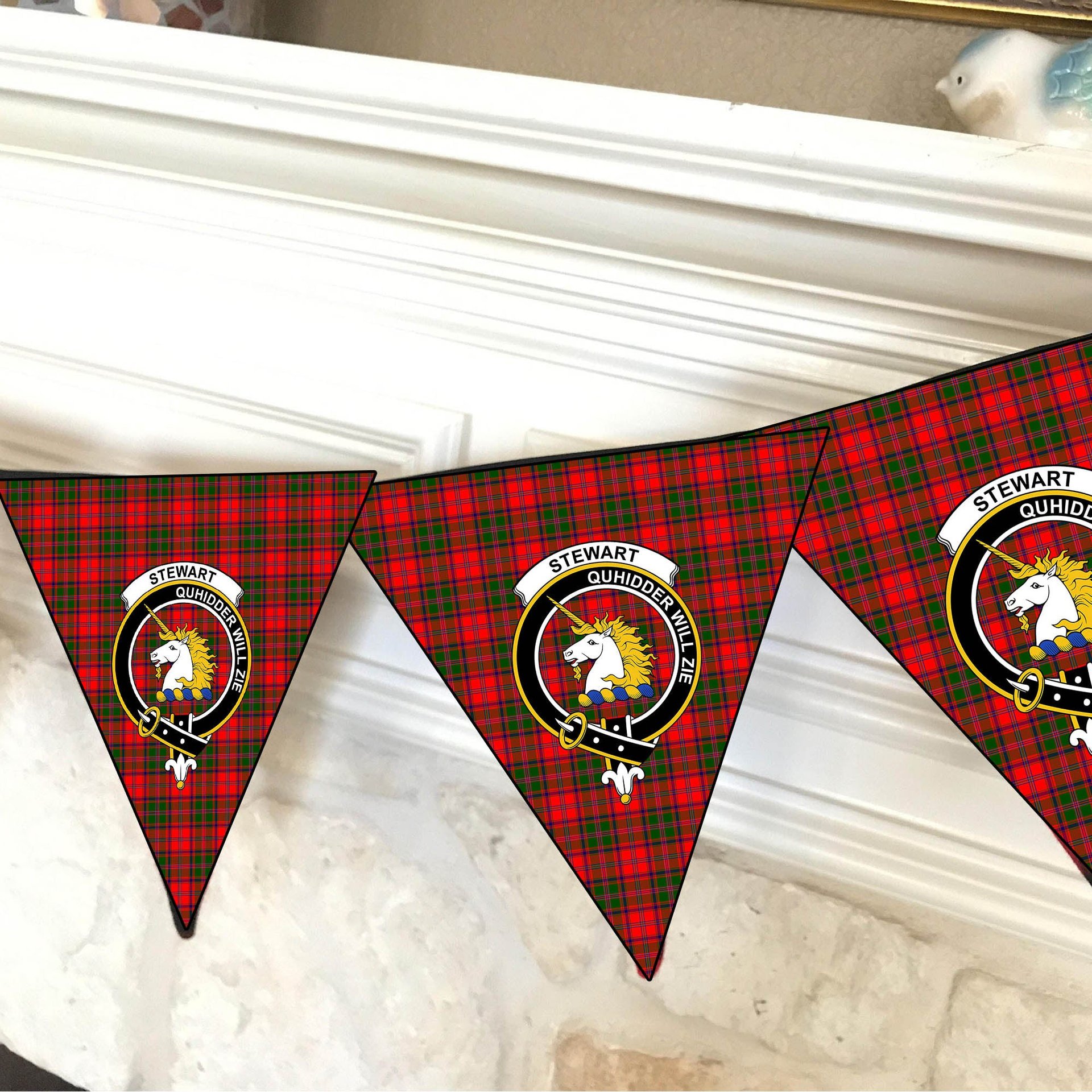 ScotsTee Shop Scottish Stewart of Appin Modern Crest Tartan Triangle Flags Tartan Bunting, Pennants (12pcs)