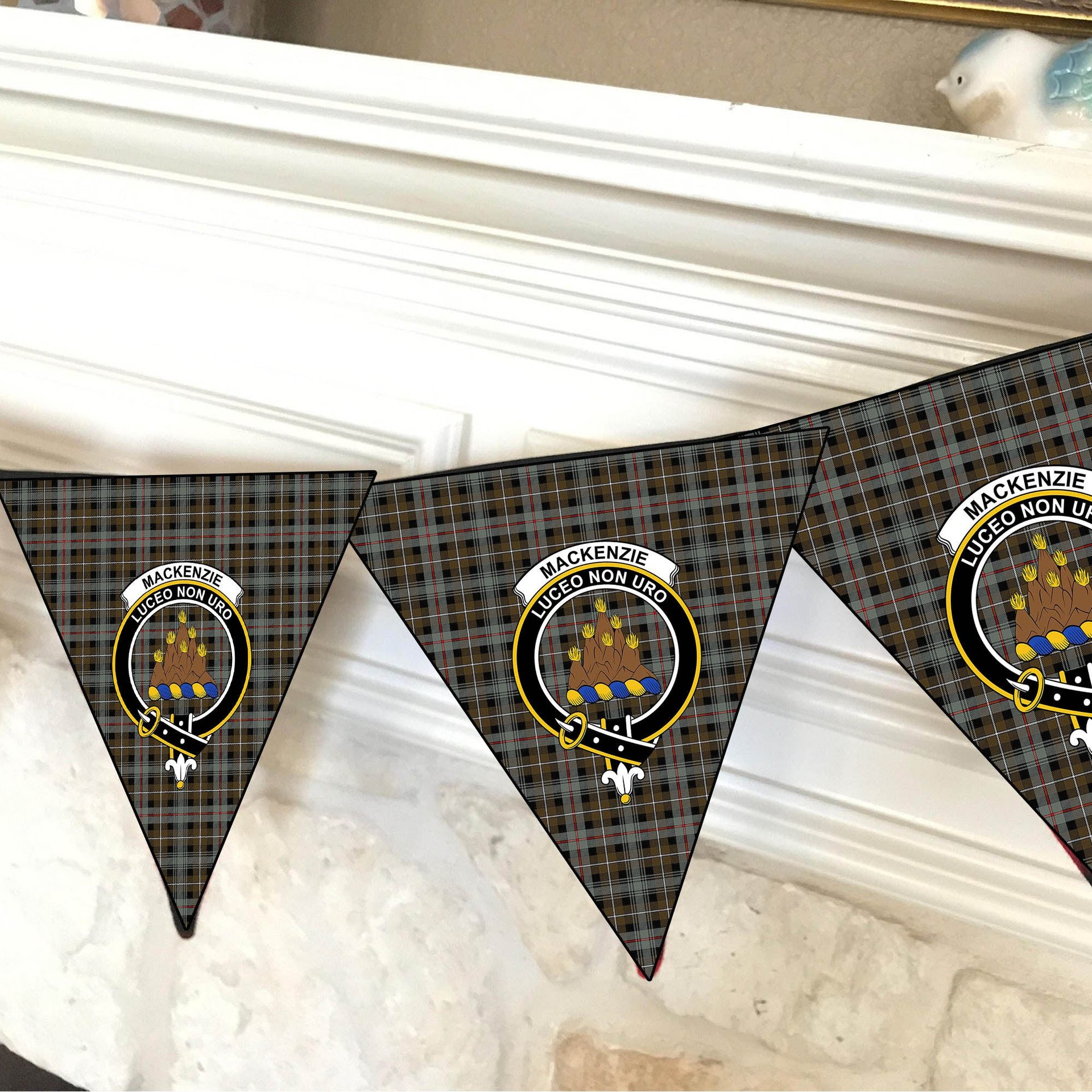 ScotsTee Shop Scottish MacKenzie Weathered Crest Tartan Triangle Flags Tartan Bunting, Pennants (12pcs)