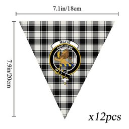 ScotsTee Shop Scottish McFie Black & White Modern Crest Tartan Triangle Flags Tartan Bunting, Pennants (12pcs)