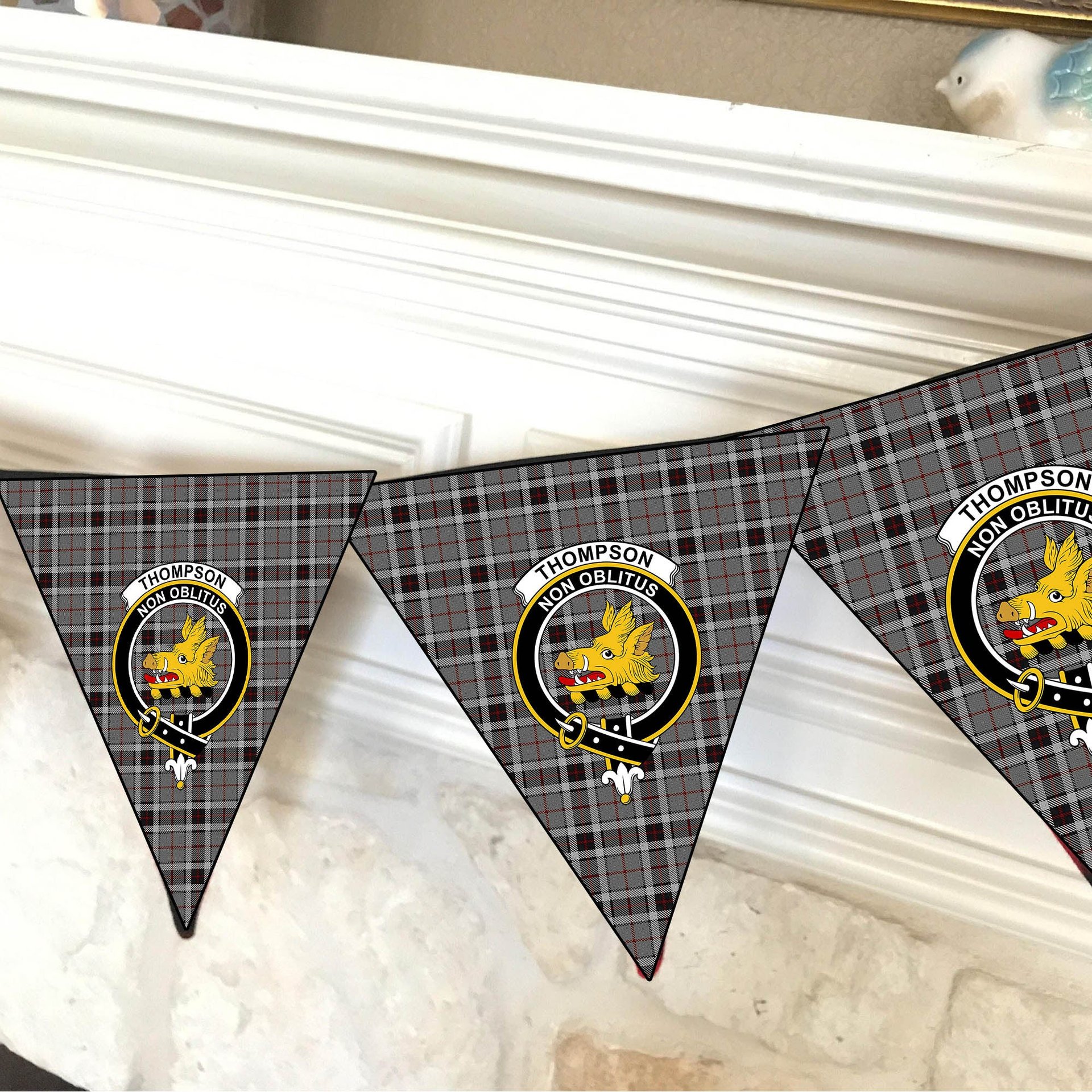 ScotsTee Shop Scottish Thompson Grey Dress Crest Tartan Triangle Flags Tartan Bunting, Pennants (12pcs)