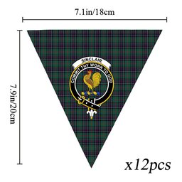 ScotsTee Shop Scottish Sinclair Hunting Modern Clan Crest Tartan Triangle Flags Tartan Bunting, Pennants (12pcs)