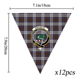 ScotsTee Shop Scottish MacBeth Dress Crest Tartan Triangle Flags Tartan Bunting, Pennants (12pcs)