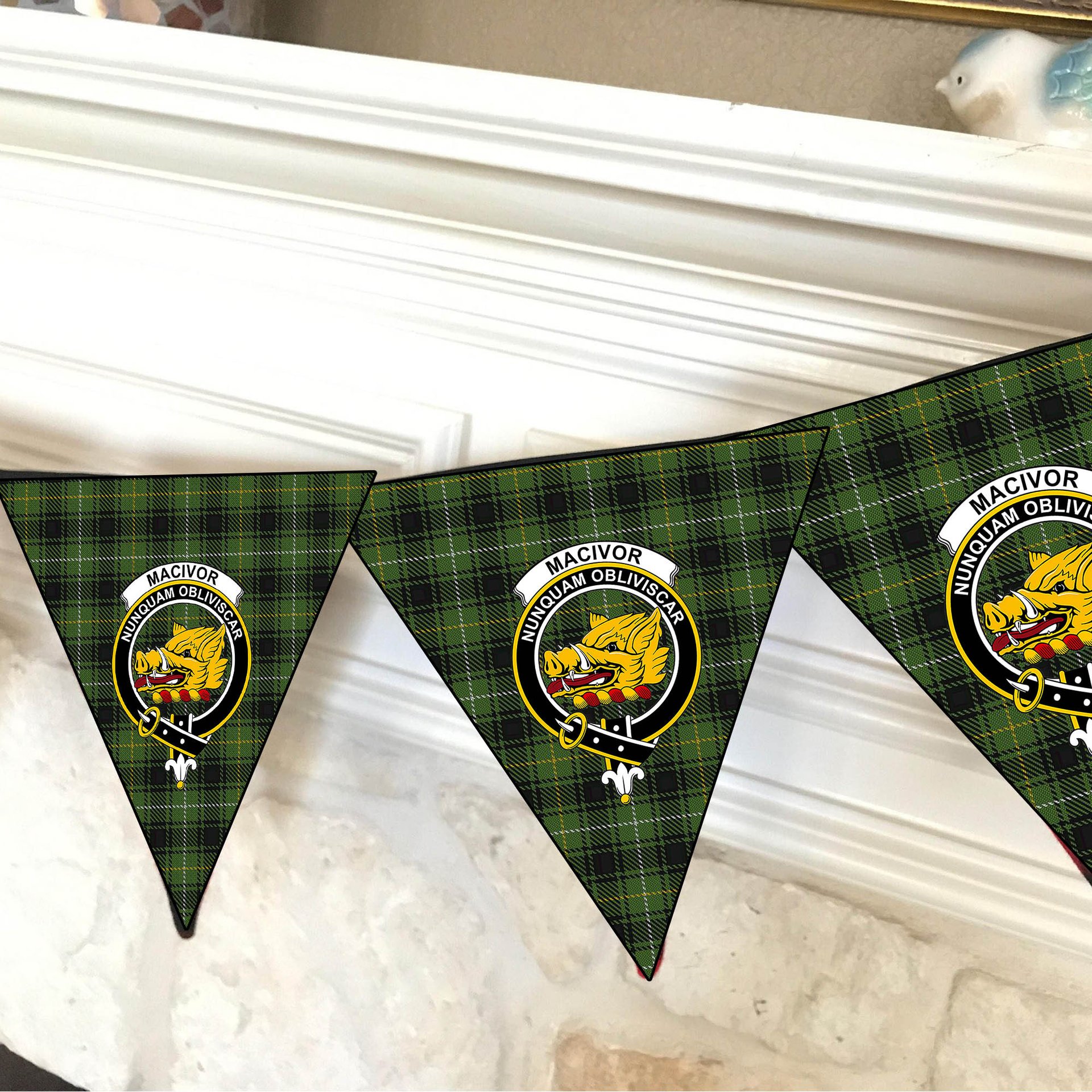 ScotsTee Shop Scottish MacIvor Hunting Crest Tartan Triangle Flags Tartan Bunting, Pennants (12pcs)