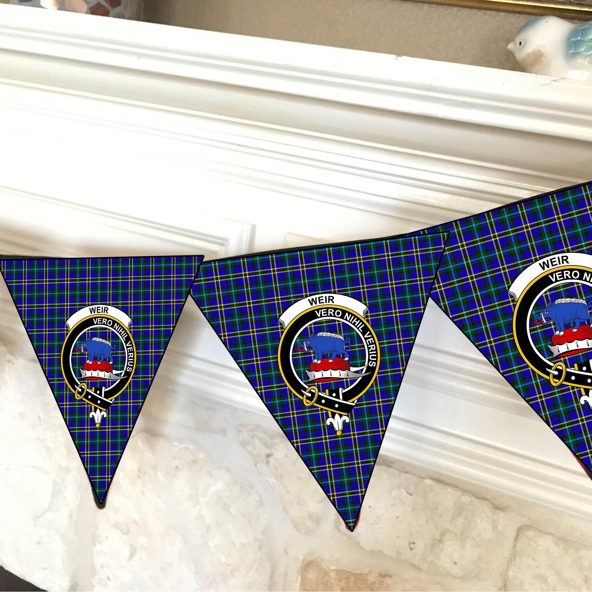 ScotsTee Shop Scottish Weir Modern SC Crest Tartan Triangle Flags Tartan Bunting, Pennants (12pcs)