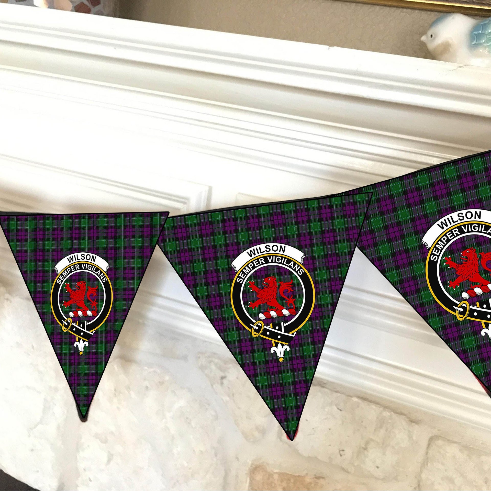 ScotsTee Shop Scottish Wilsons 150 Crest Tartan Triangle Flags Tartan Bunting, Pennants (12pcs)