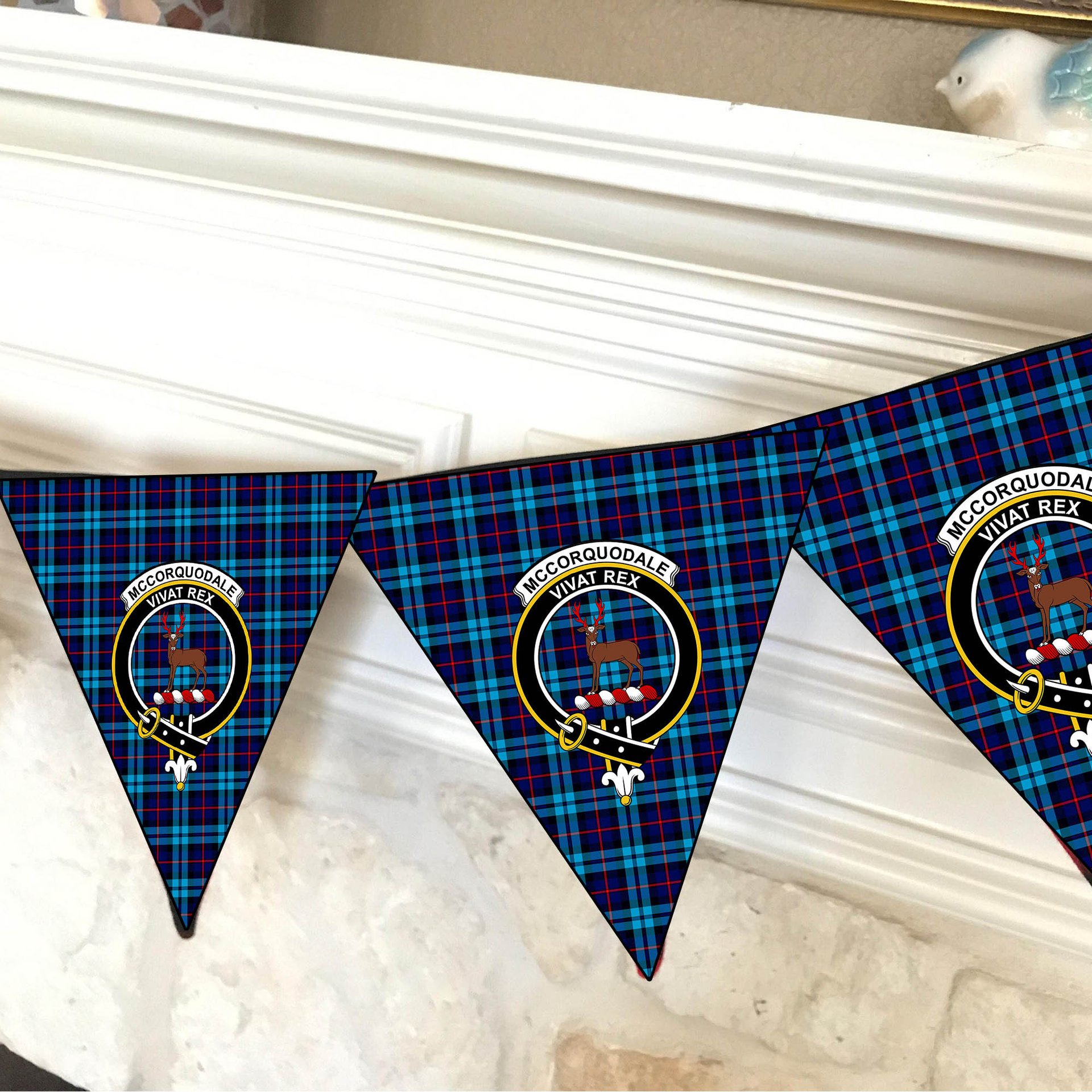 ScotsTee Shop Scottish McCorquodale SC Crest Tartan Triangle Flags Tartan Bunting, Pennants (12pcs)