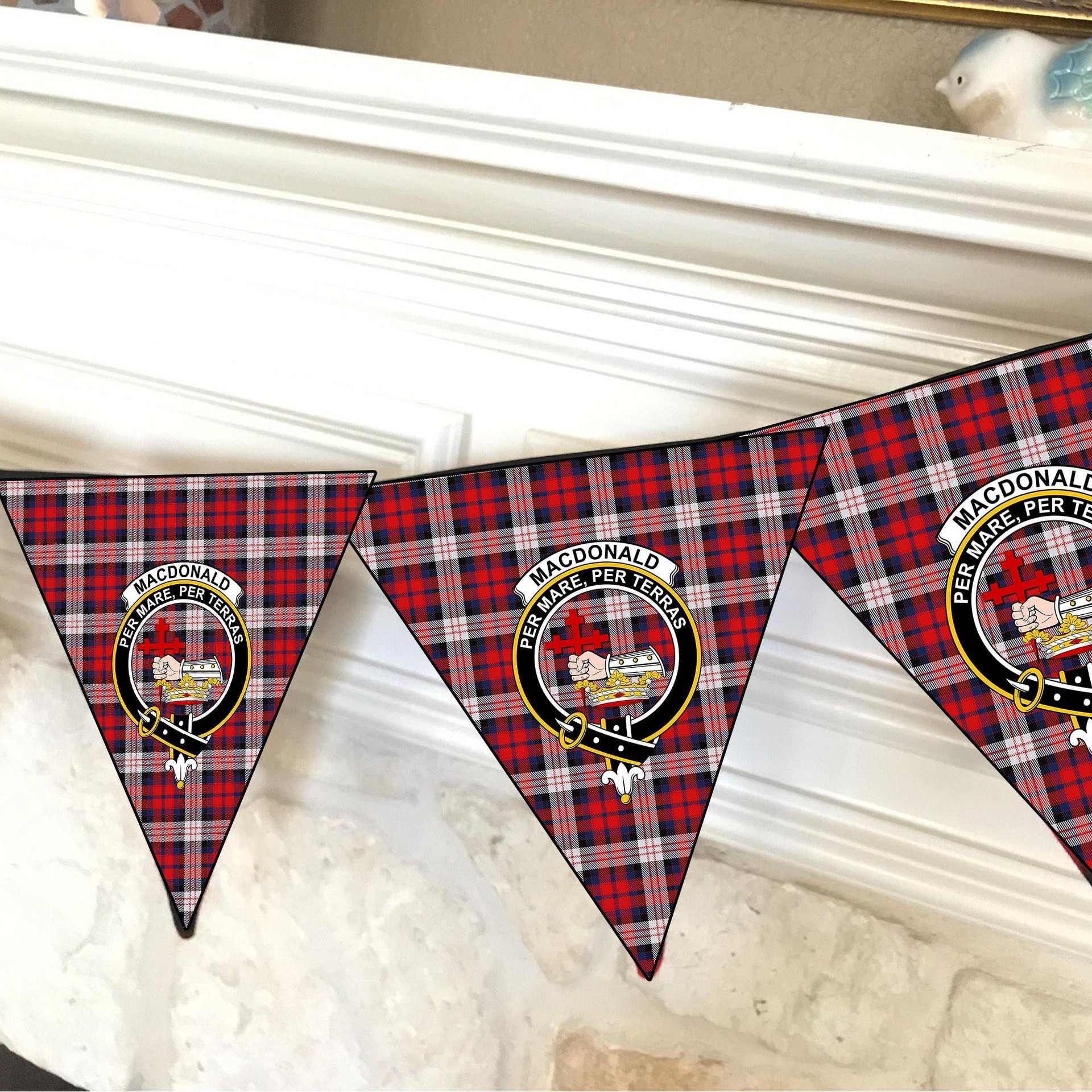 ScotsTee Shop Scottish MacDonald Dress Irish Modern Crest Tartan Triangle Flags Tartan Bunting, Pennants (12pcs)
