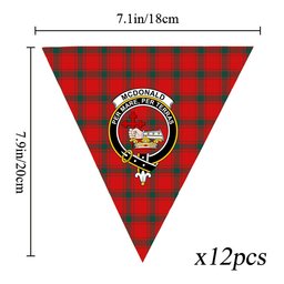 ScotsTee Shop Scottish McDonald of Sleat Modern Crest Tartan Triangle Flags Tartan Bunting, Pennants (12pcs)