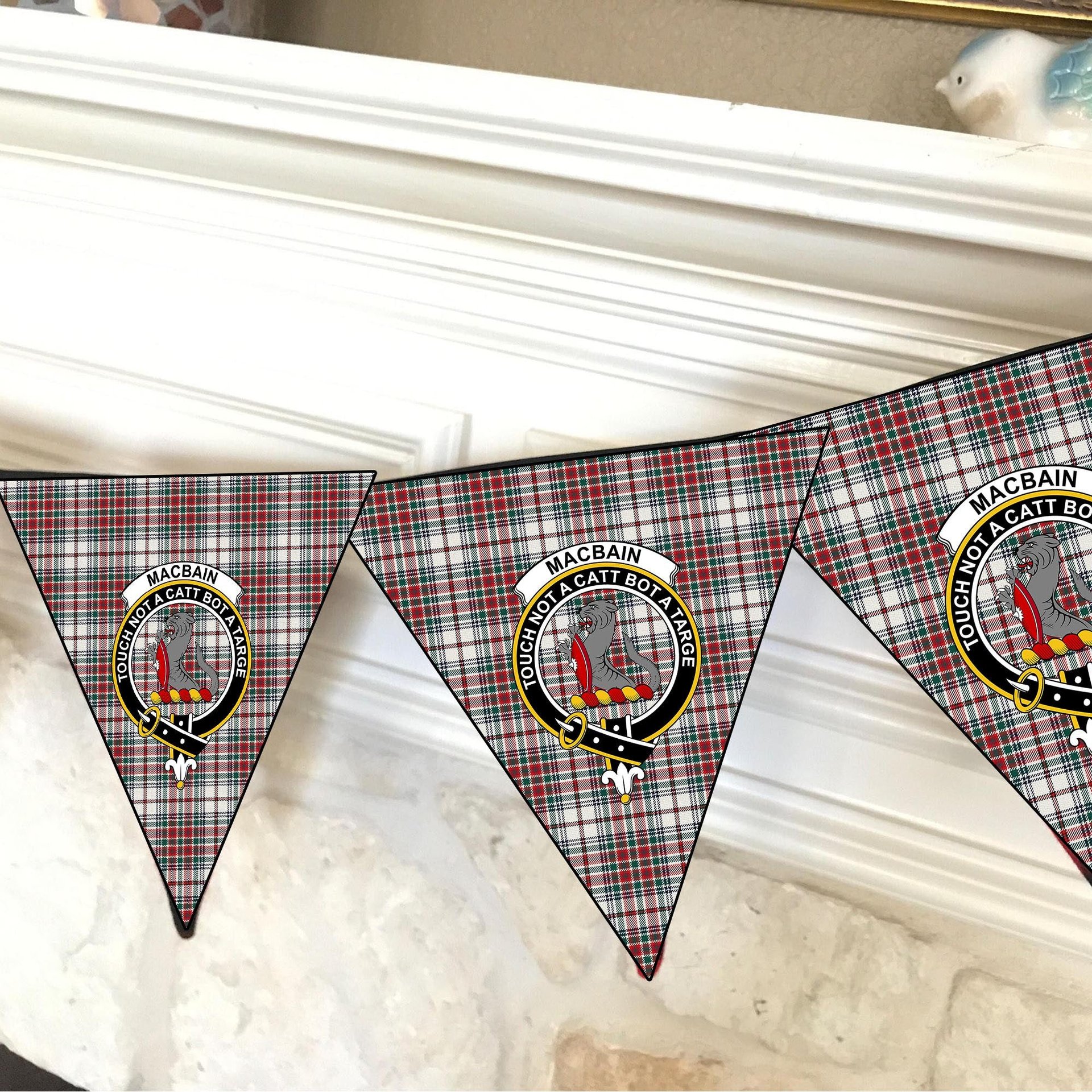 ScotsTee Shop Scottish MacBain Dress Modern Crest Tartan Triangle Flags Tartan Bunting, Pennants (12pcs)