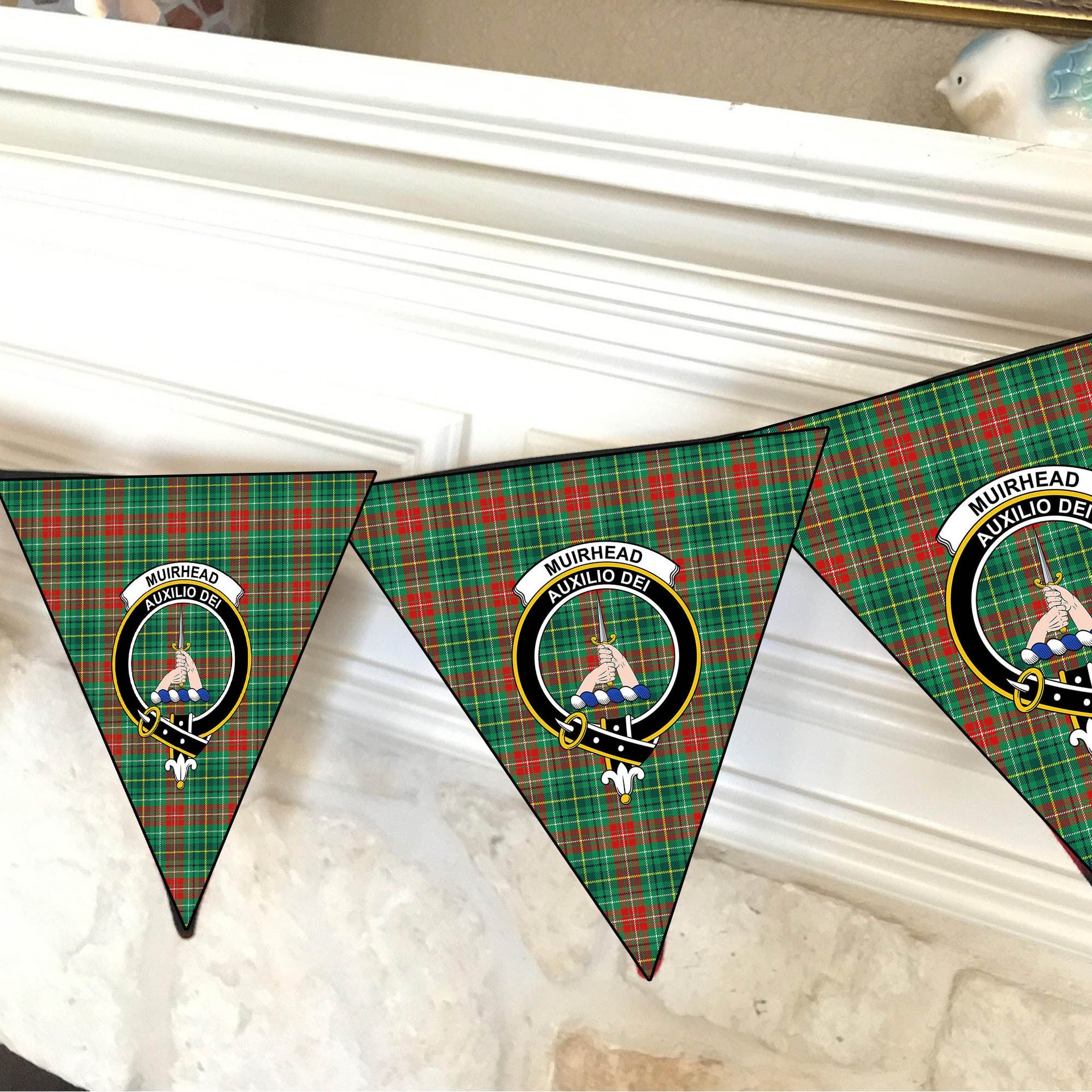 ScotsTee Shop Scottish Muirhead Modern Crest Tartan Triangle Flags Tartan Bunting, Pennants (12pcs)