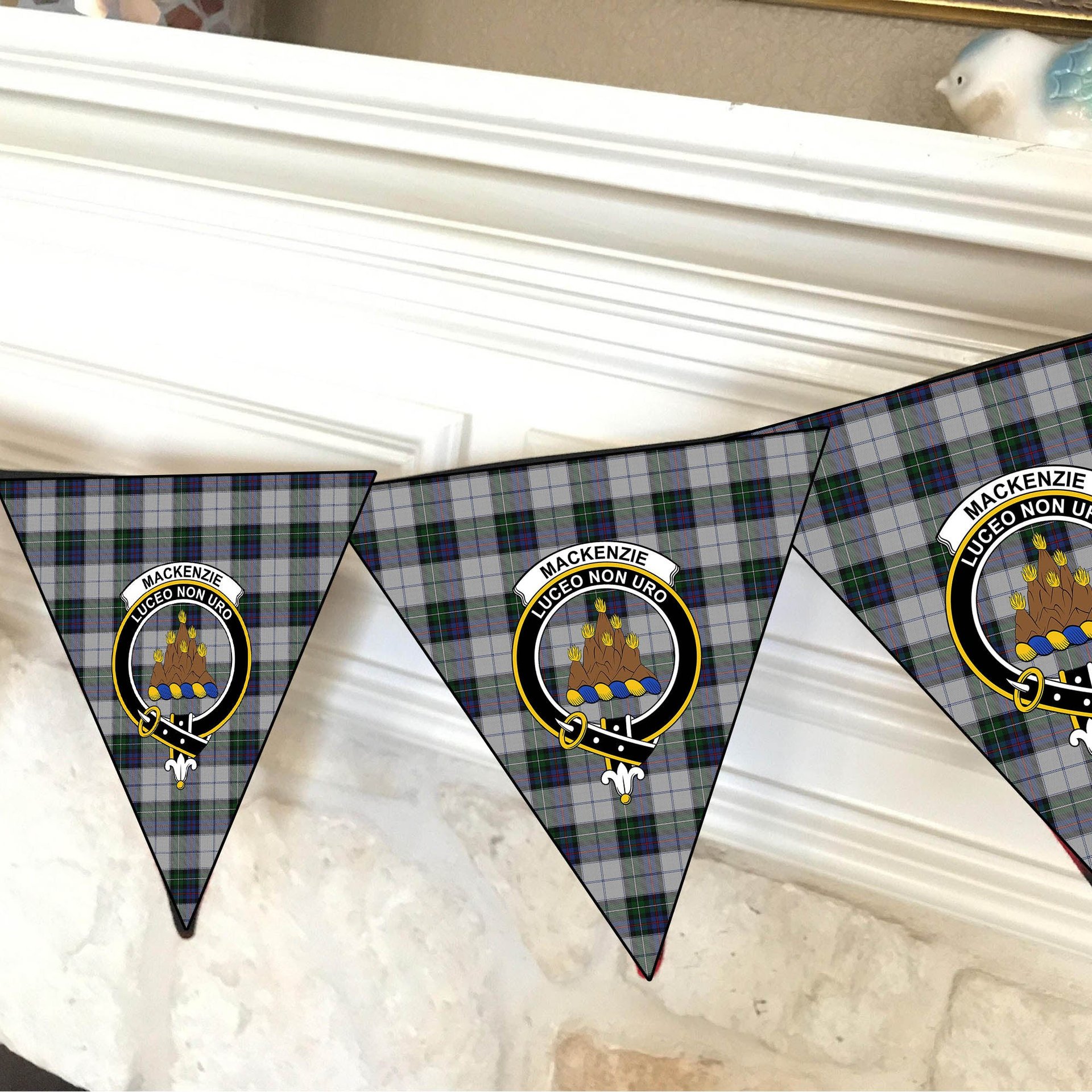 ScotsTee Shop Scottish MacKenzie Dress 3 Crest Tartan Triangle Flags Tartan Bunting, Pennants (12pcs)
