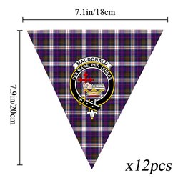 ScotsTee Shop Scottish MacDonald Dress Modern SC Crest Tartan Triangle Flags Tartan Bunting, Pennants (12pcs)