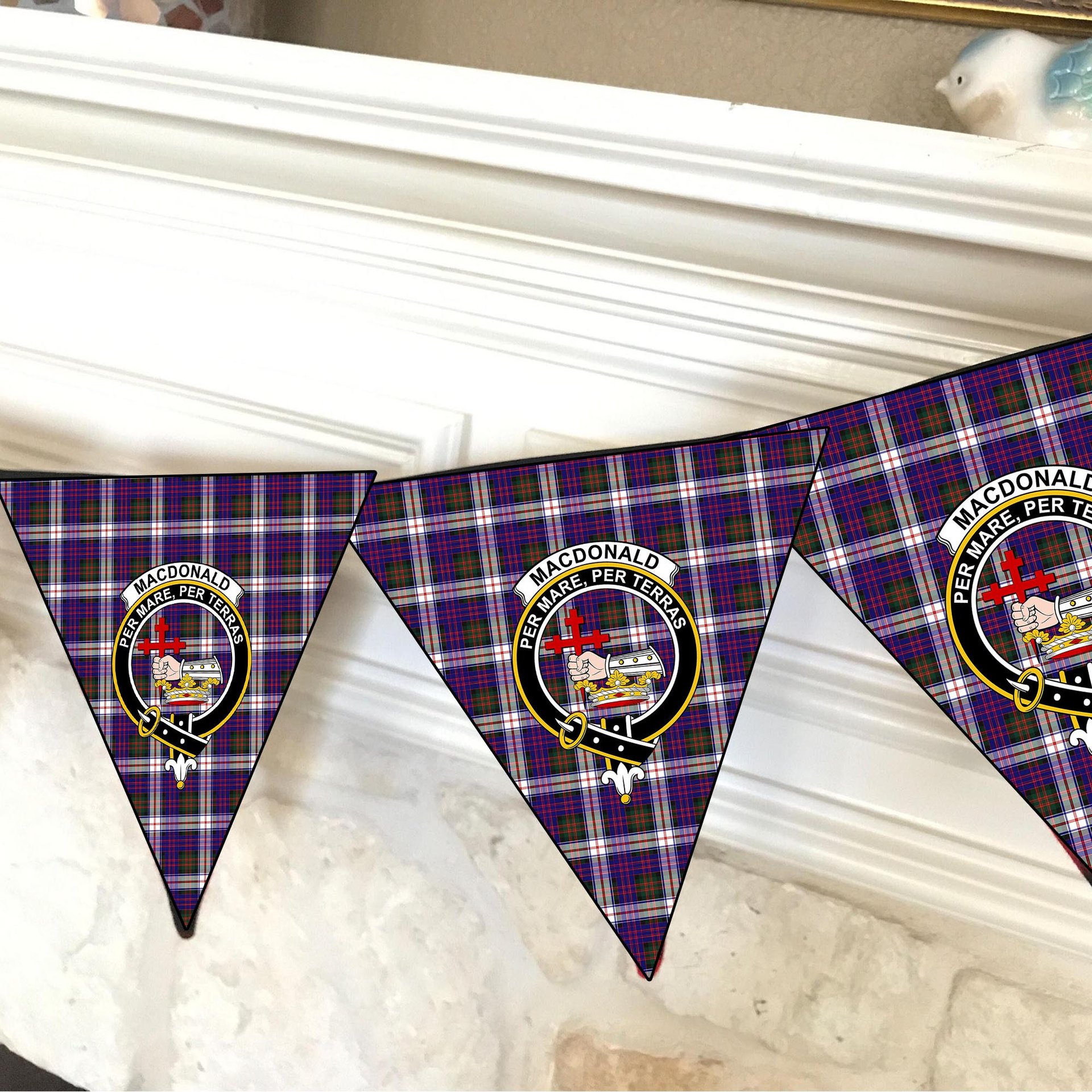 ScotsTee Shop Scottish MacDonald Dress Modern SC Crest Tartan Triangle Flags Tartan Bunting, Pennants (12pcs)