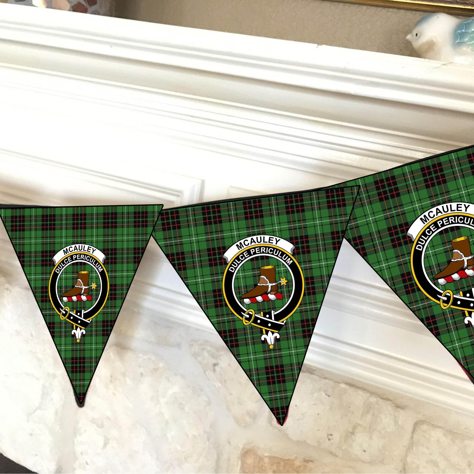 ScotsTee Shop Scottish McAuley of Lewis Ancient Crest Tartan Triangle Flags Tartan Bunting, Pennants (12pcs)