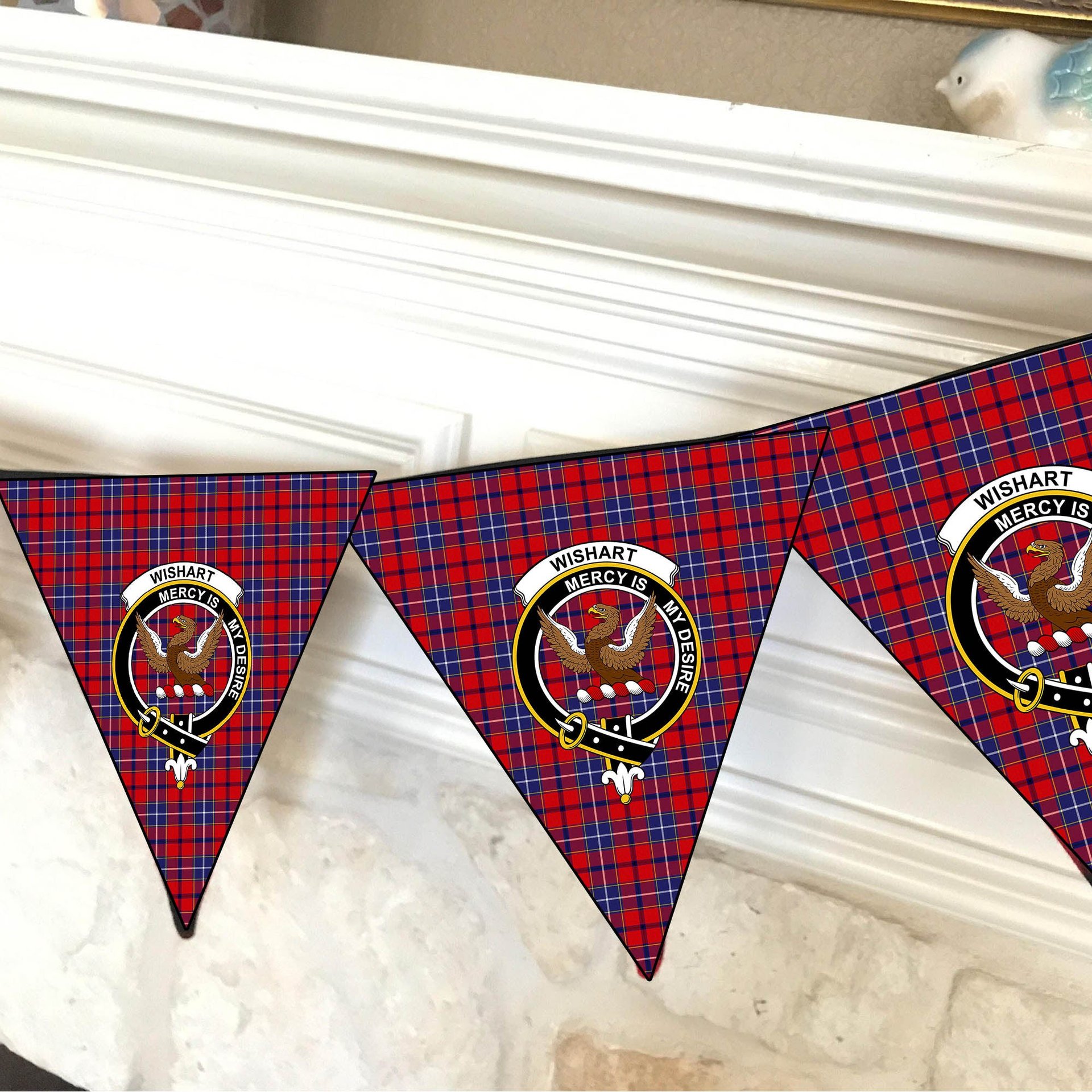ScotsTee Shop Scottish Wishart Crest Tartan Triangle Flags Tartan Bunting, Pennants (12pcs)