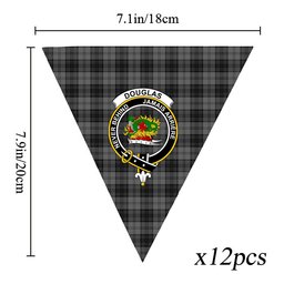 ScotsTee Shop Scottish Douglas Grey Crest Tartan Triangle Flags Tartan Bunting, Pennants (12pcs)