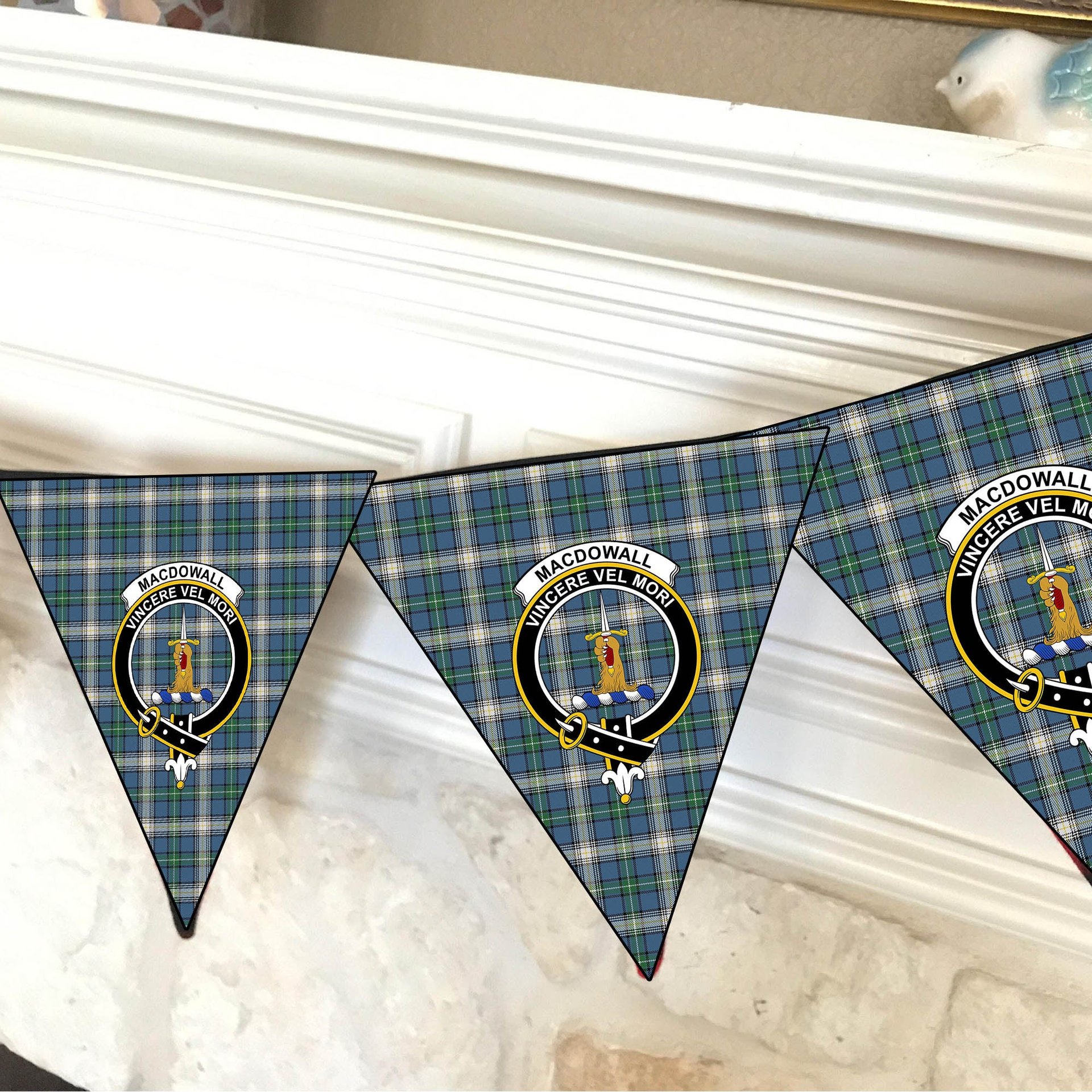 ScotsTee Shop Scottish MacDowall Modern Crest Tartan Triangle Flags Tartan Bunting, Pennants (12pcs)