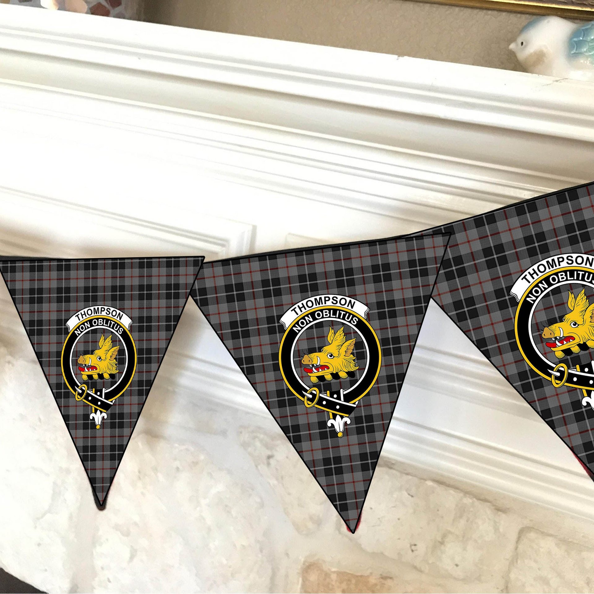 ScotsTee Shop Scottish Thompson Society Grey Crest Tartan Triangle Flags Tartan Bunting, Pennants (12pcs)