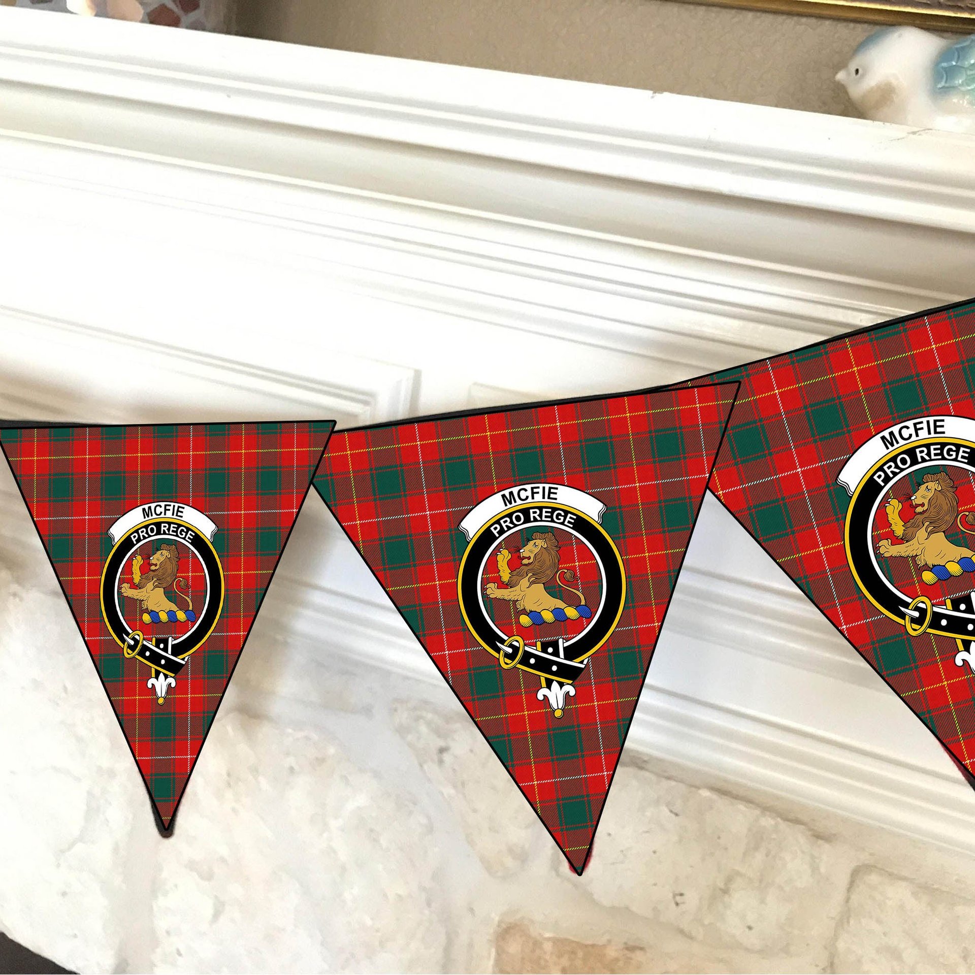 ScotsTee Shop Scottish McFie Modern Crest Tartan Triangle Flags Tartan Bunting, Pennants (12pcs)