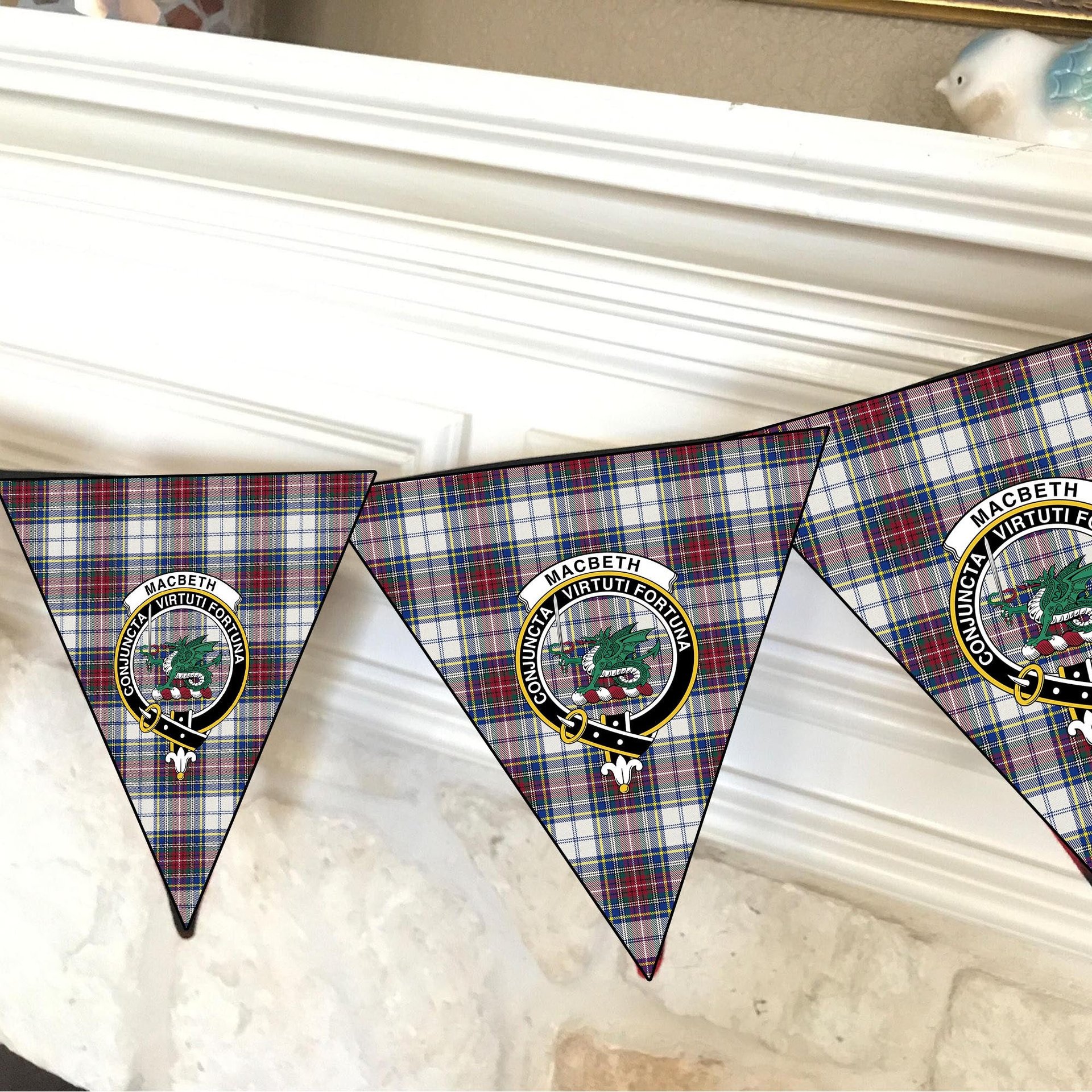 ScotsTee Shop Scottish MacBeth Dress Modern Crest Tartan Triangle Flags Tartan Bunting, Pennants (12pcs)