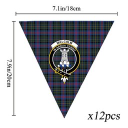 ScotsTee Shop Scottish Malcolm of Berwick Modern Crest Tartan Triangle Flags Tartan Bunting, Pennants (12pcs)