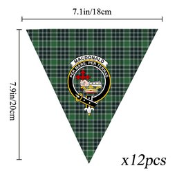 ScotsTee Shop Scottish MacDonald Lord of the Isles Hunting Modern Crest Tartan Triangle Flags Tartan Bunting, Pennants (12pcs)