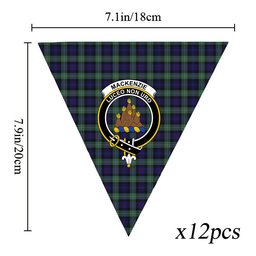 ScotsTee Shop Scottish MacKenzie Hunting Green Crest Tartan Triangle Flags Tartan Bunting, Pennants (12pcs)