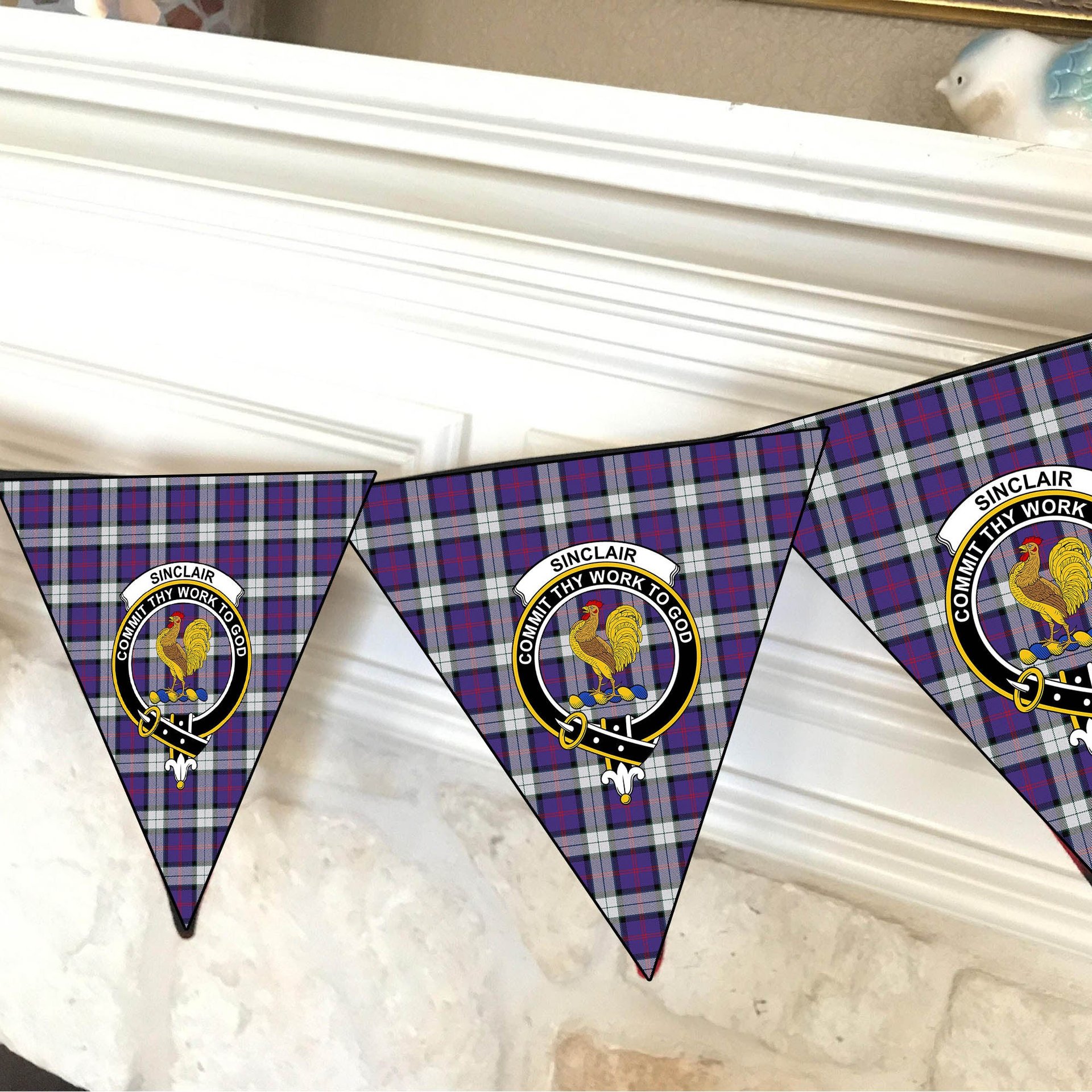 ScotsTee Shop Scottish Sinclair Dress (Dance) Modern Clan Crest Tartan Triangle Flags Tartan Bunting, Pennants (12pcs)