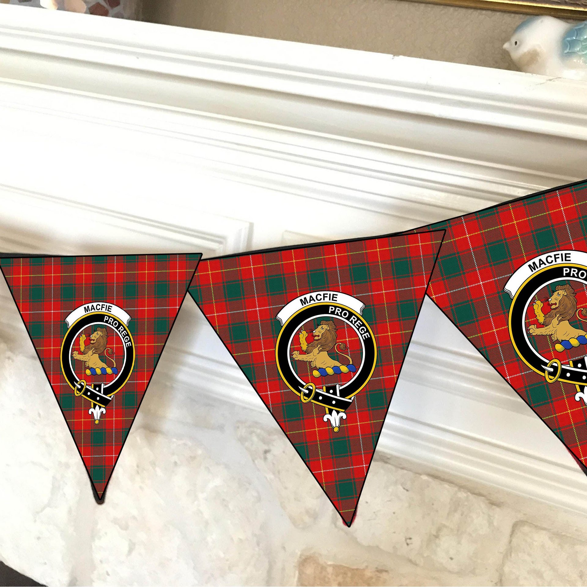 ScotsTee Shop Scottish MacFie Modern Crest Tartan Triangle Flags Tartan Bunting, Pennants (12pcs)