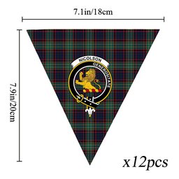 ScotsTee Shop Scottish Nicolson Hunting Modern Crest Tartan Triangle Flags Tartan Bunting, Pennants (12pcs)