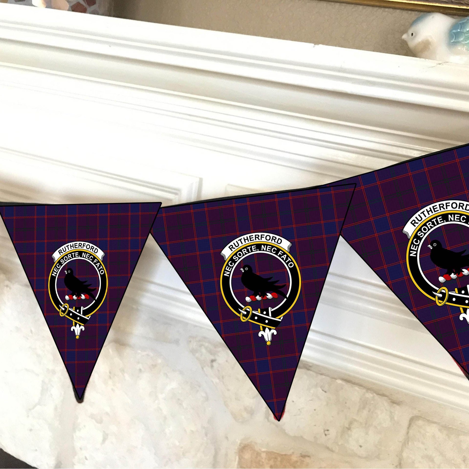 ScotsTee Shop Scottish Rutherford John Crest Tartan Triangle Flags Tartan Bunting, Pennants (12pcs)