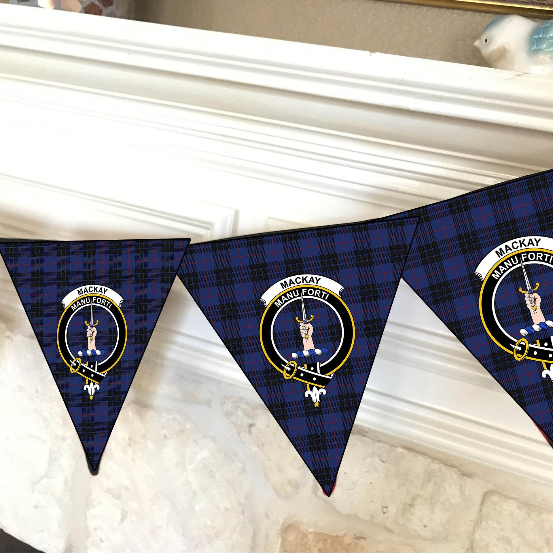 ScotsTee Shop Scottish MacKay Blue #02 Crest Tartan Triangle Flags Tartan Bunting, Pennants (12pcs)