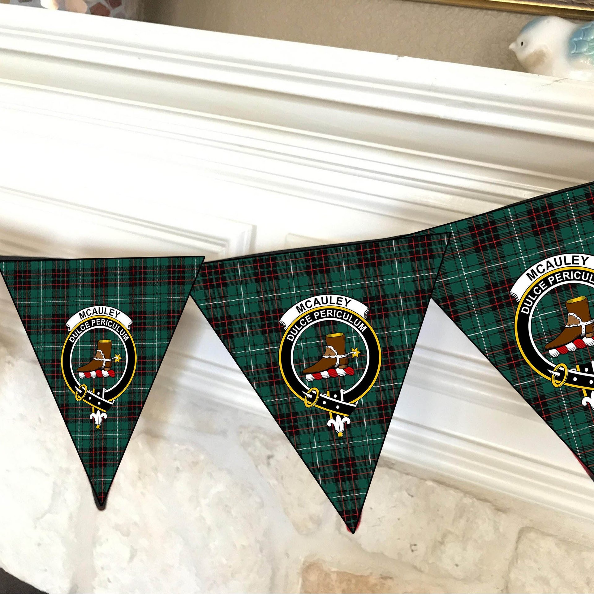 ScotsTee Shop Scottish McAuley of Lewis Modern Crest Tartan Triangle Flags Tartan Bunting, Pennants (12pcs)