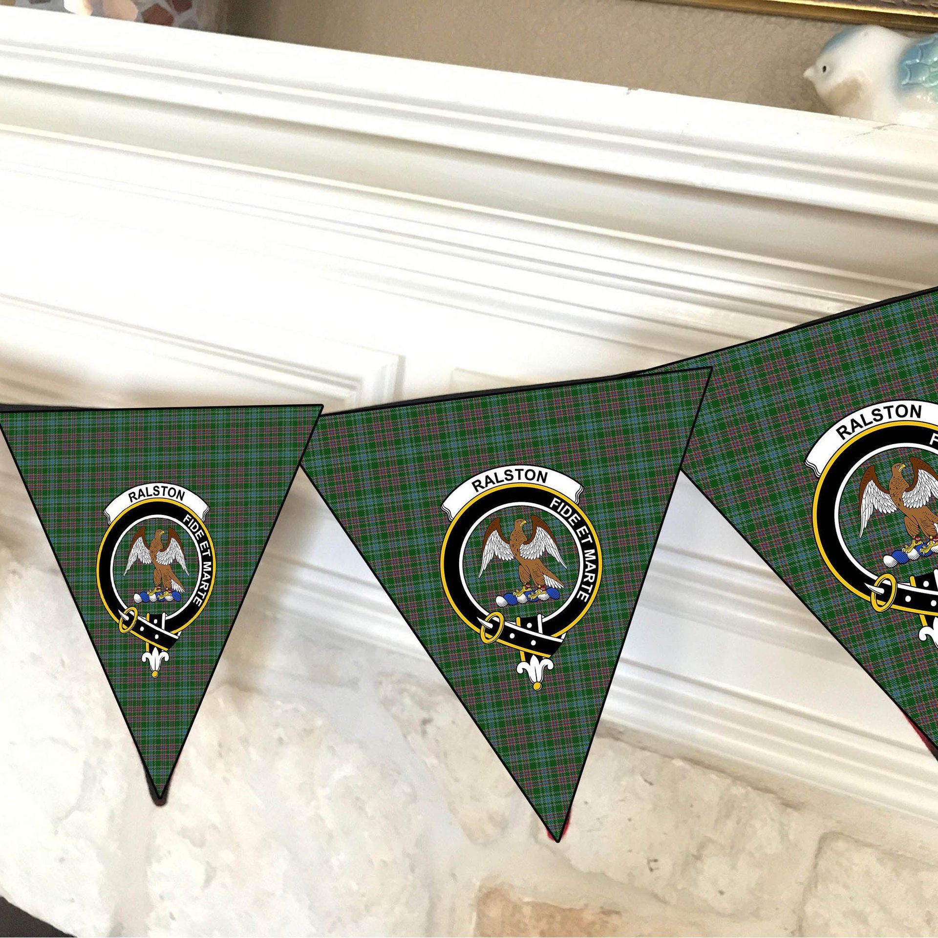 ScotsTee Shop Scottish Ralston USA Crest Tartan Triangle Flags Tartan Bunting, Pennants (12pcs)