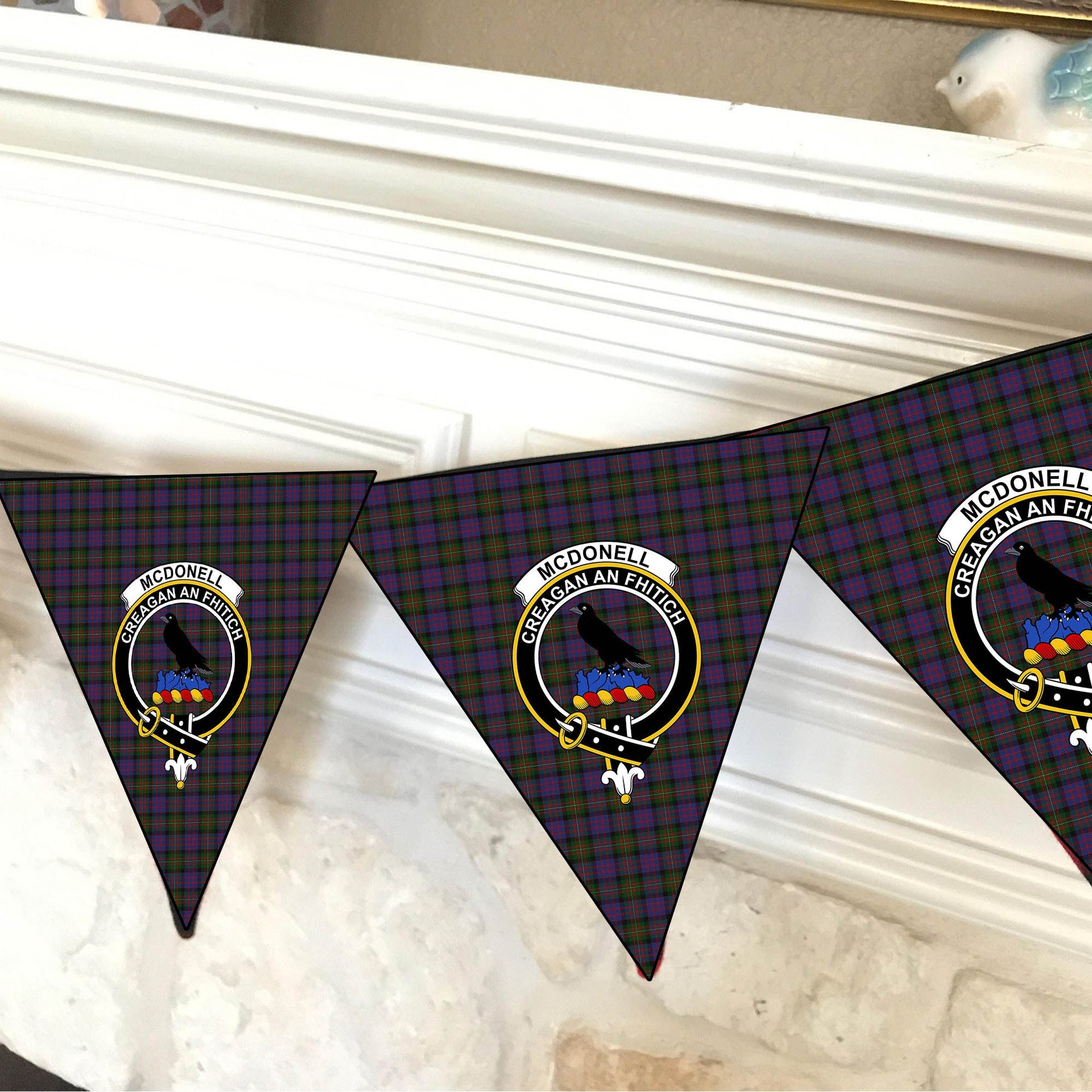 ScotsTee Shop Scottish McDonell of Glengarry Crest Tartan Triangle Flags Tartan Bunting, Pennants (12pcs)