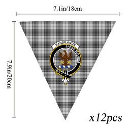 ScotsTee Shop Scottish Sandilands Grey Crest Tartan Triangle Flags Tartan Bunting, Pennants (12pcs)