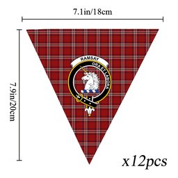 ScotsTee Shop Scottish Ramsay Angus & Mearns Crest Tartan Triangle Flags Tartan Bunting, Pennants (12pcs)