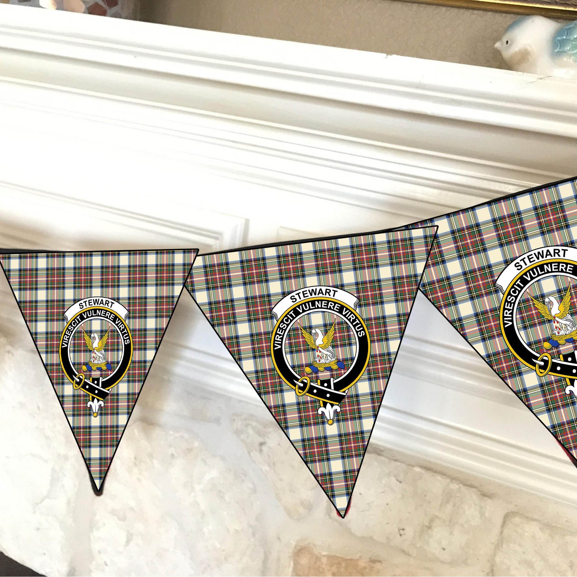 ScotsTee Shop Scottish Stewart Dress Modern SC Crest Tartan Triangle Flags Tartan Bunting, Pennants (12pcs)