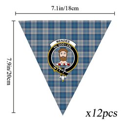 ScotsTee Shop Scottish Menzies Dress Blue and White Crest Tartan Triangle Flags Tartan Bunting, Pennants (12pcs)