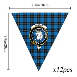 ScotsTee Shop Scottish Ramsay Blue Ancient Crest Tartan Triangle Flags Tartan Bunting, Pennants (12pcs)