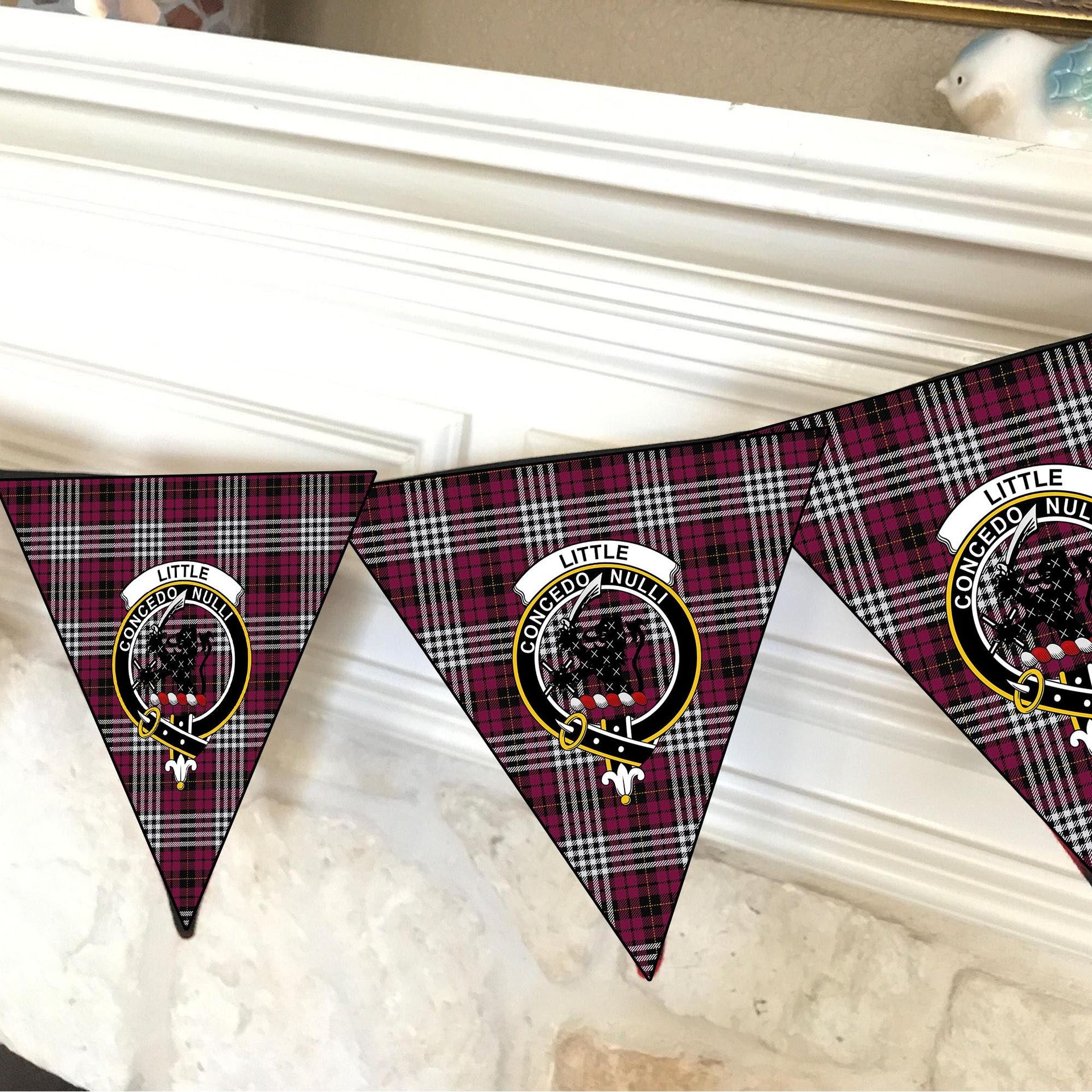 ScotsTee Shop Scottish Little of Morton Rigg Modern Crest Tartan Triangle Flags Tartan Bunting, Pennants (12pcs)