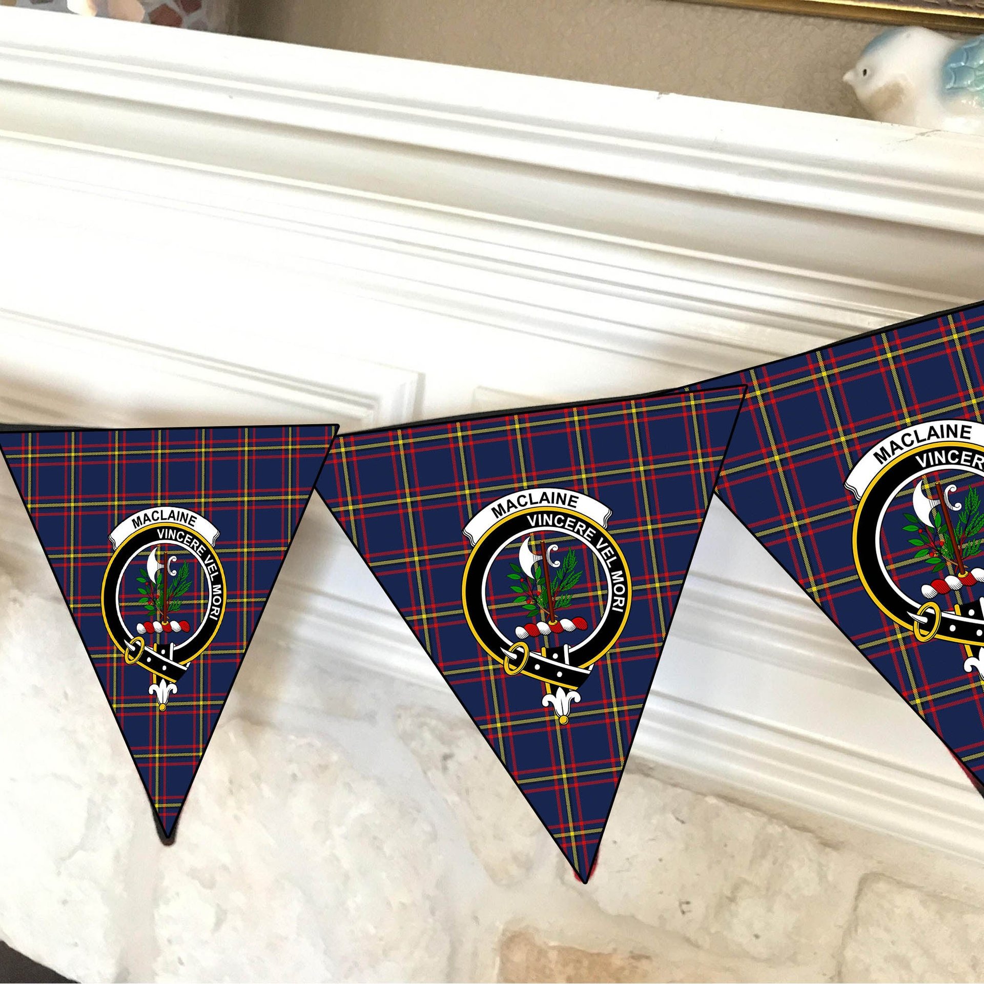 ScotsTee Shop Scottish MacLaine of Lochbuie Hunting Modern Crest Tartan Triangle Flags Tartan Bunting, Pennants (12pcs)