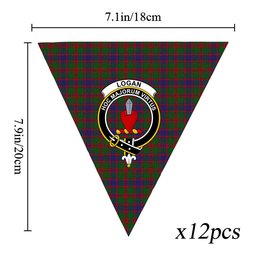 ScotsTee Shop Scottish Logan 1819 Crest Tartan Triangle Flags Tartan Bunting, Pennants (12pcs)