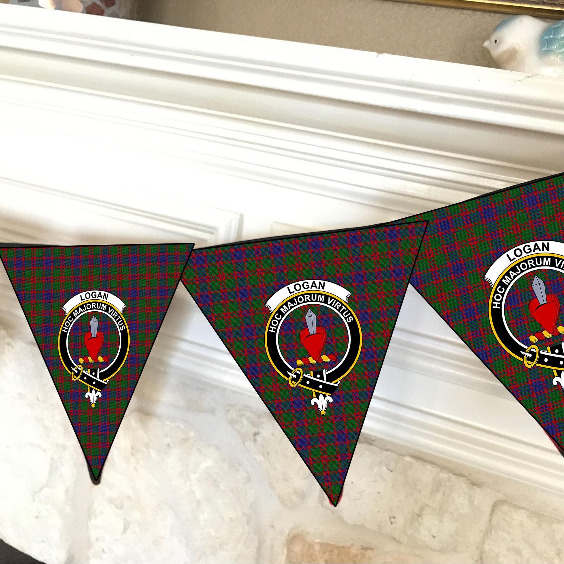 ScotsTee Shop Scottish Logan 1819 Crest Tartan Triangle Flags Tartan Bunting, Pennants (12pcs)